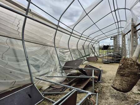 Rastlinjaki so bili  uničeni zaradi močnega vetra, toče in dežja